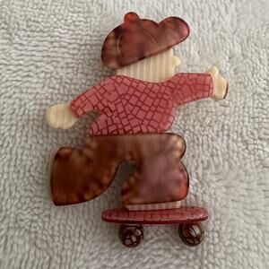 Vintage Lea Stein  Paris Skateboarder Cellulose Acetate Brooch Pin